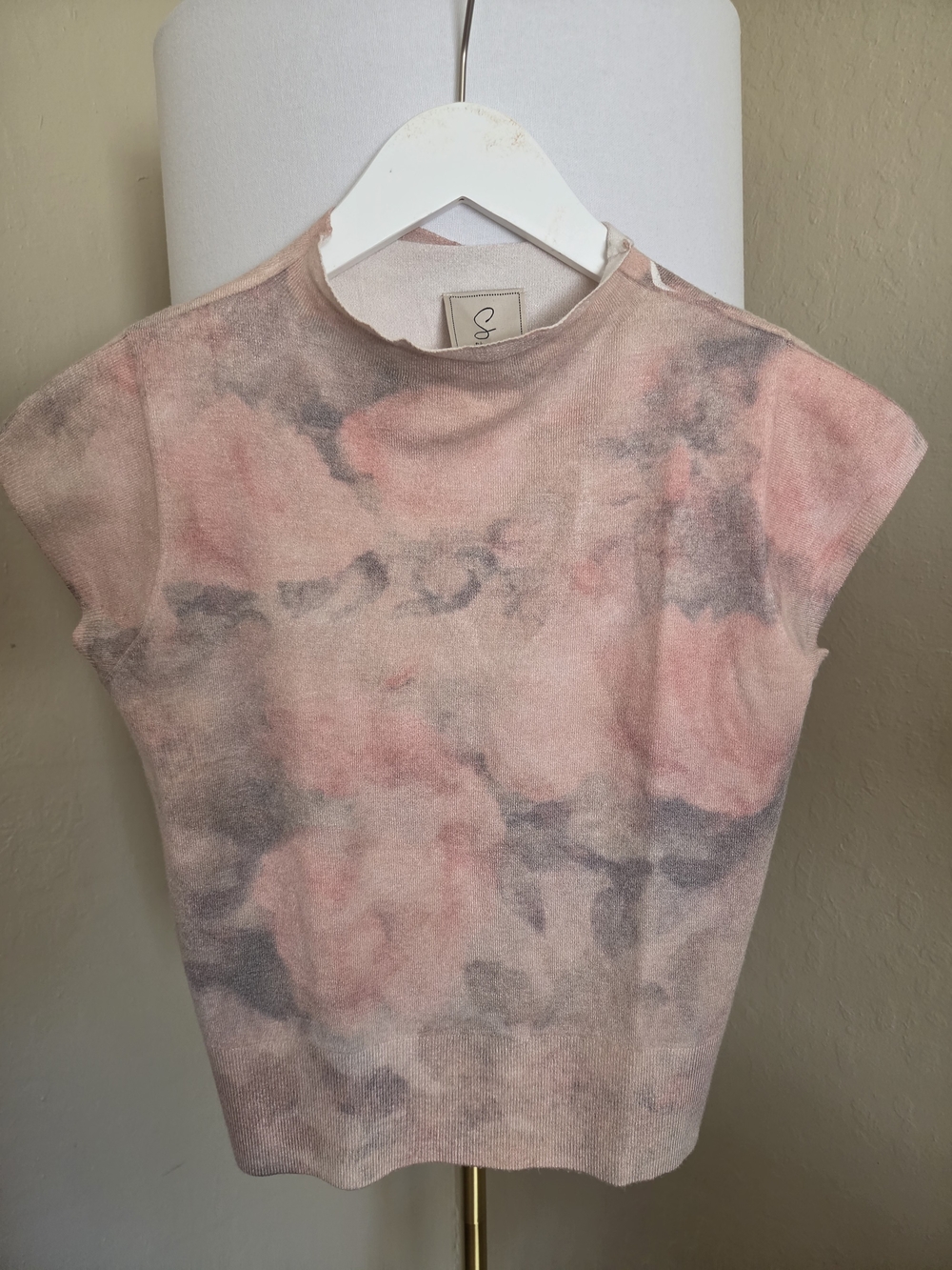 Sioni Soft Pink Watercolor Mock Neck  Knit Top XS